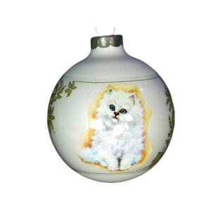 3 White Persian Cat Christmas Ball Ornaments Hanging 3 inch